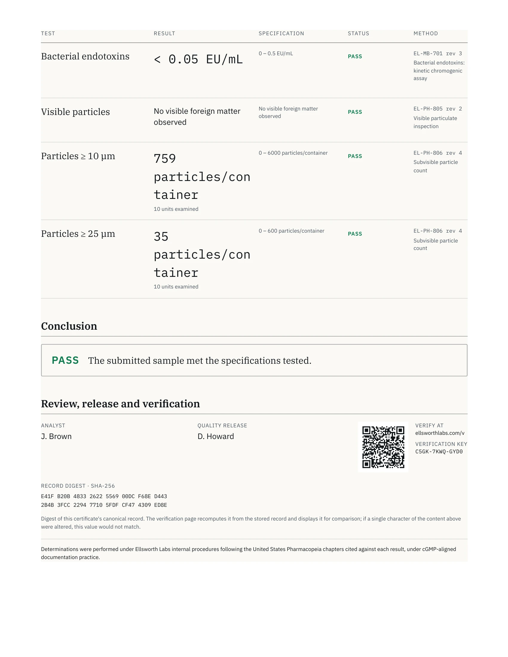 Certificado de análisis de 3 ml, página 2 de 2